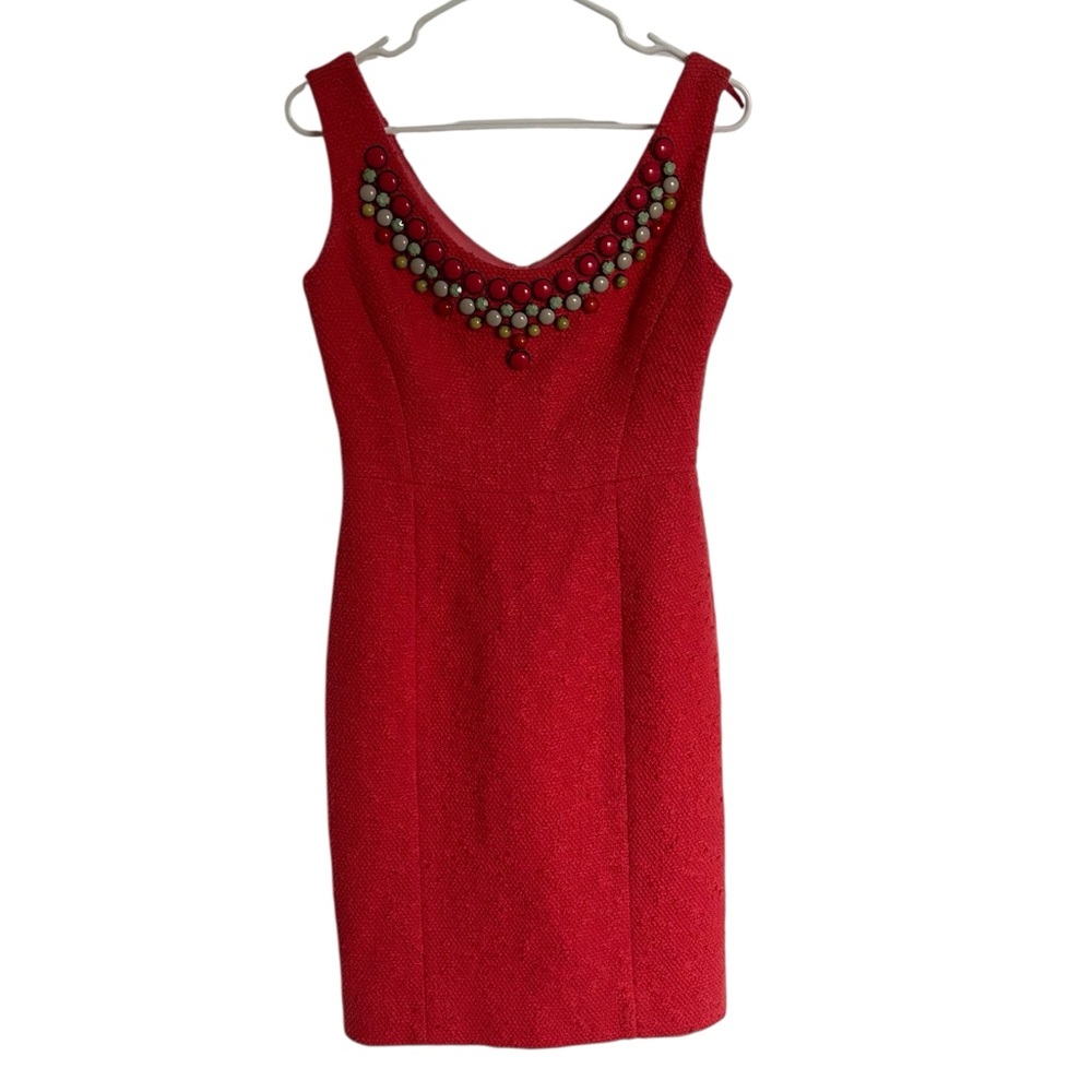 Milly of New York dress Kaylee Beaded Sheath in Watermelon Red Size 2